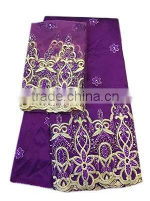 Good quality african george lace fabric for beautiful garments with unique applique with beads and stones GPF009