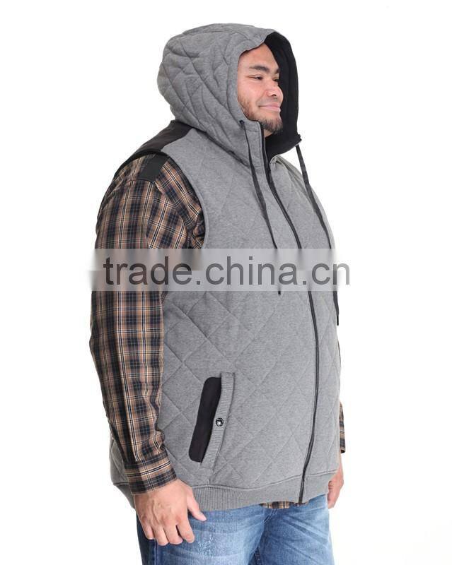 Draw-strings for hood adjustment hoodie vest Quilted fleece construction Sleeveless vest hand pockets with Zipper