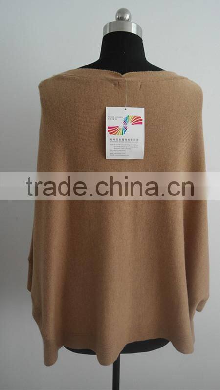 Fashion Ladies camel plain knitted poncho sweater