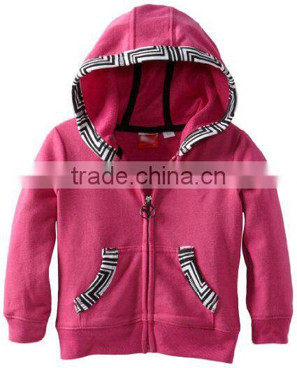 Wholesale 100% Cotton Children Plain Hoodies for Kids With Trim Print