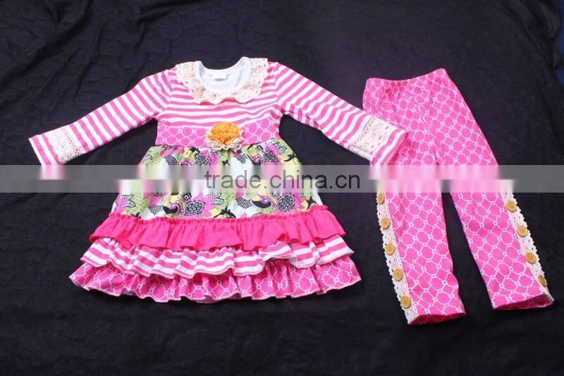 Watermelon Red Floral Shirt with Splicing Big Sleeve Ruffle Trousers Kids Fashion Clothing Set LBYTZ001-45