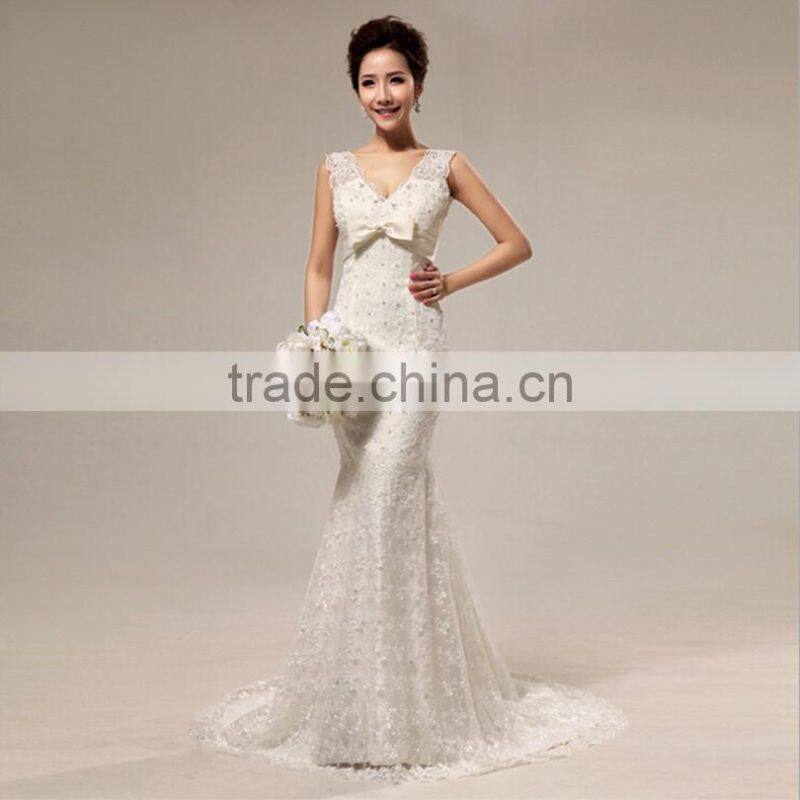 Guangzhou mermaid wedding dresses with lace and bead back fishtail