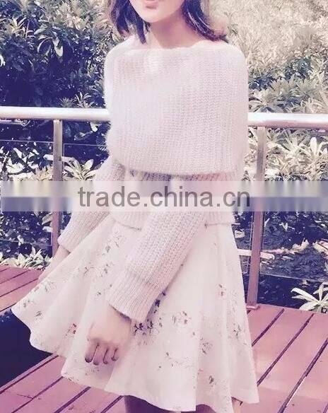 Runwaylover 2017 Ladies New Style Fashion Off-Shoulder Knitted Pullover Sweaters