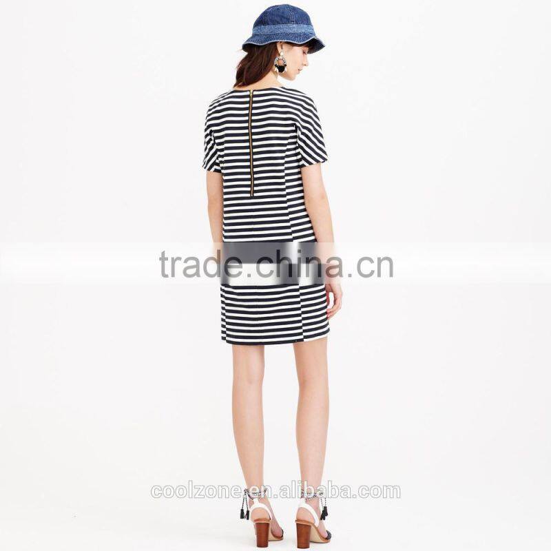 High quality short sleeve stripe tee dress wholesale shift dresses women