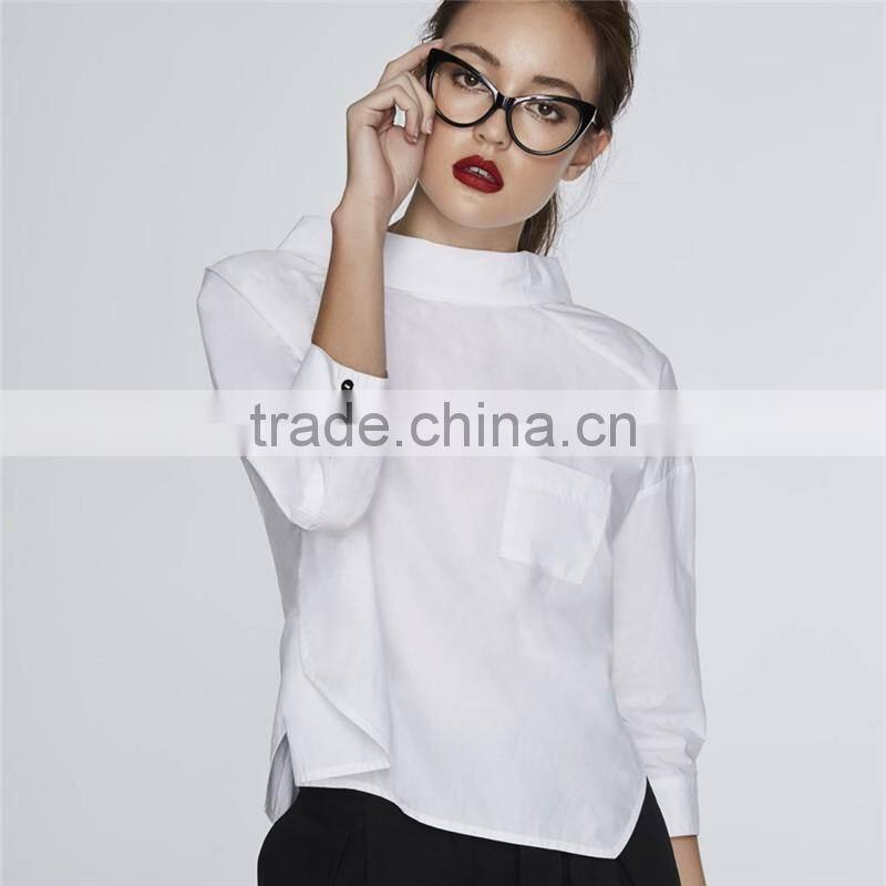 High neck 3/4 length sleeves fashion blouse design patterns back neck