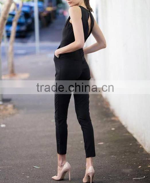 2017 O-neck halter sleeveless backless solid slim tight Jumpsuit