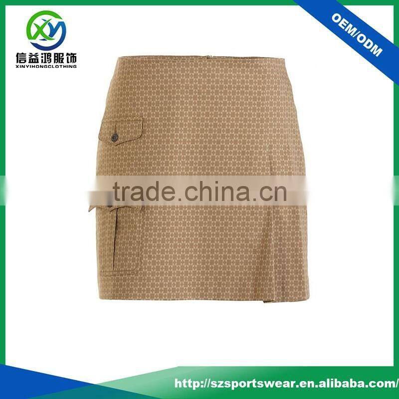 2017 New design double pocket dry fit good stretch jacquard skort/golf skirt with sublimation printing