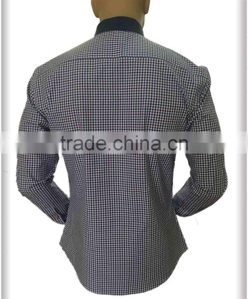 leather pocket on left check checked men's casual shirt in latest design