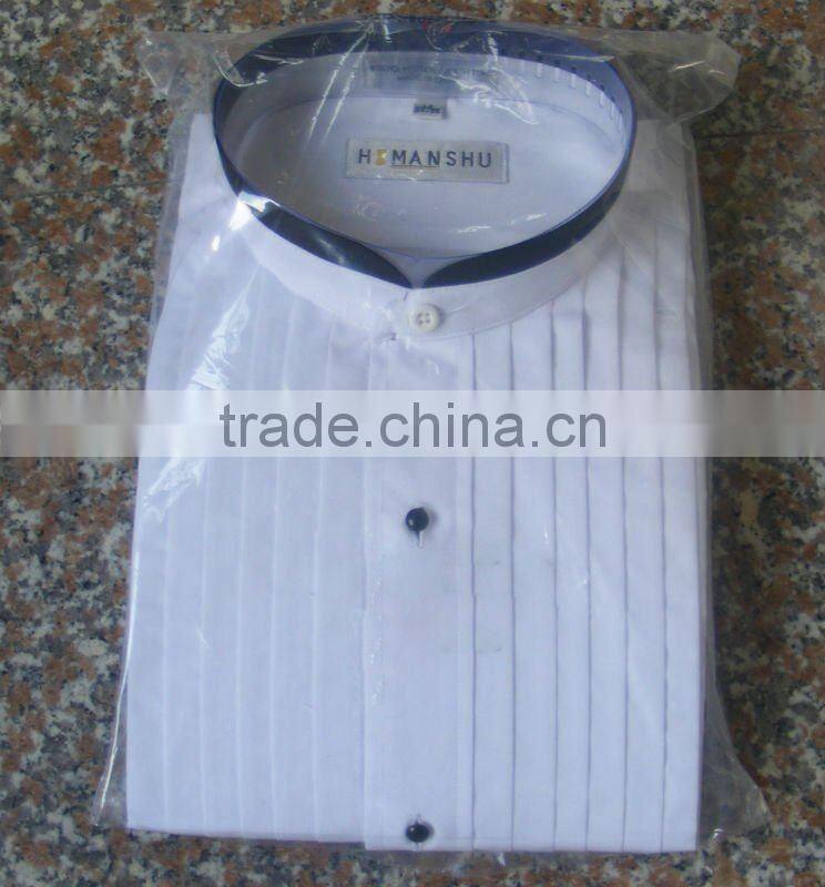 mens white 1/2'' pleats laydown collar tuxedo shirt