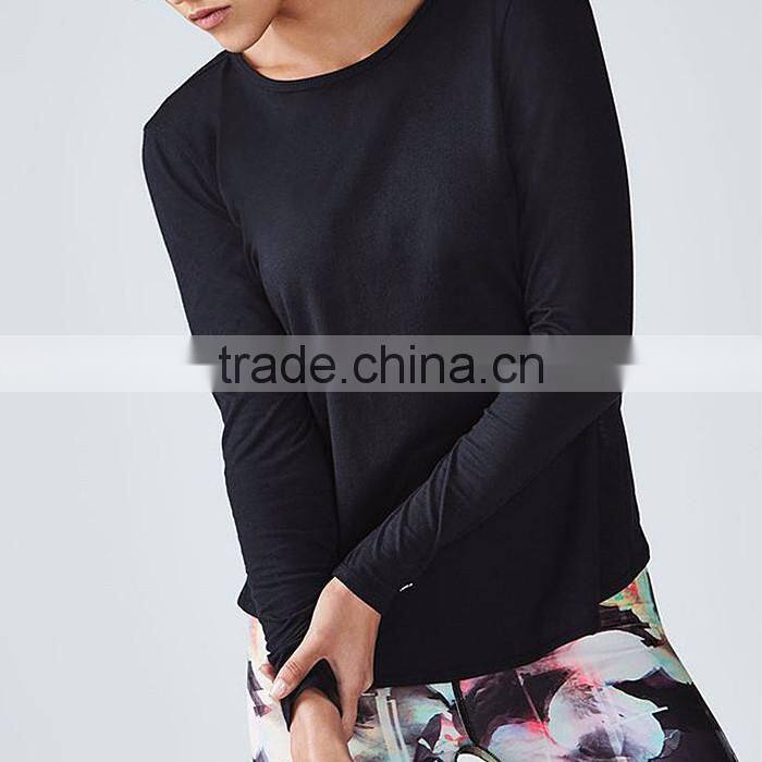 Top quality polyester long sleeve breathable fitness lady yoga tops