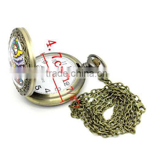 Round Antique Bronze Halloween Skull & Eagle Pattern Battery Included Pocket Watches 82cm