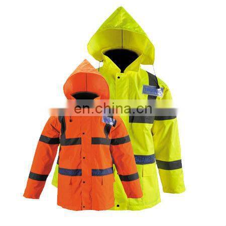 yellow High visibility parka unifoem in workwear rain tacket