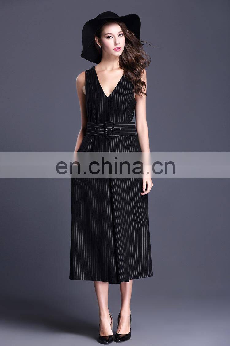 Topshop design V neck stripe pattern jumpsuits for women 2015