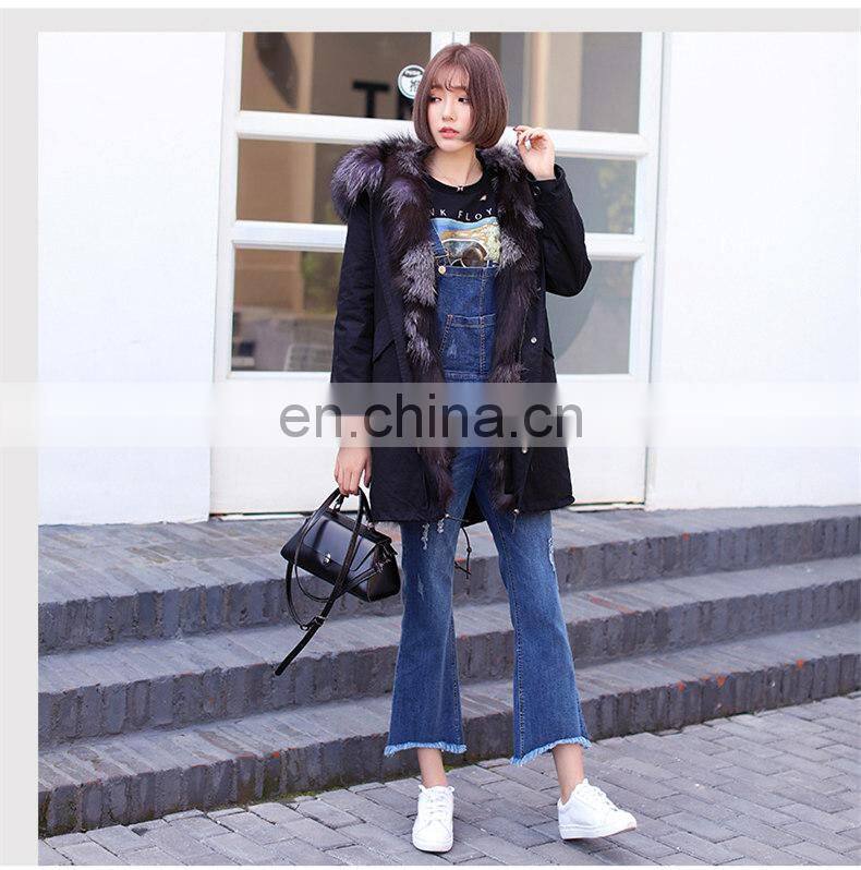 Hot Sales Winter's Fox Fur Lined Parka Germany Fur Coats With Removable Raccoon Fur Collar