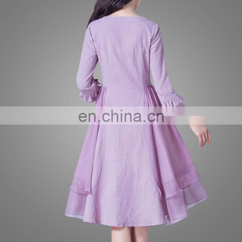New Design Chineses Style Fancy Vintage Dress Purple Color High Quality Woman Midi Dress