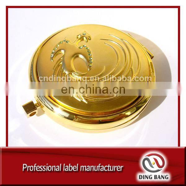 OEM Accepted Individual Packaged Custom Made Embossed Design Fine Cosmetic Mirror Souvenir Gold Metal Crystal Cosmetic Mirror