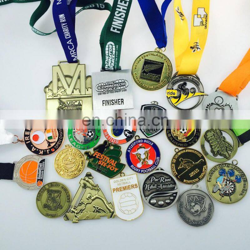 Black nickel Plating medal with custom wording logo and custom medal ribbon for sport events