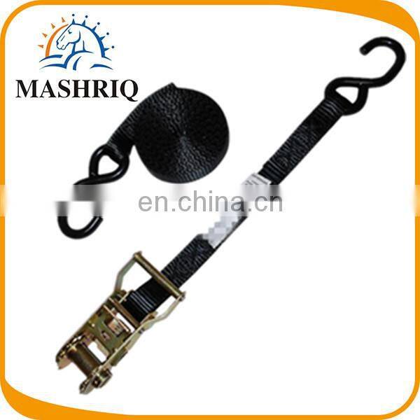 black webbing ratchet strap with s hook