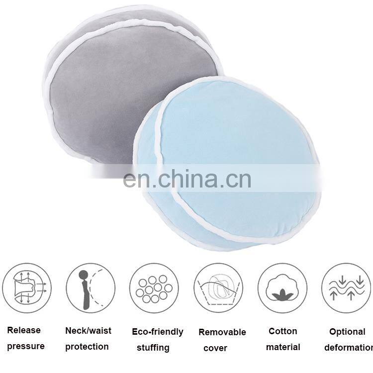 High quality light blue round plush decoration cushion round cake stuffed chair pad car seat cushion