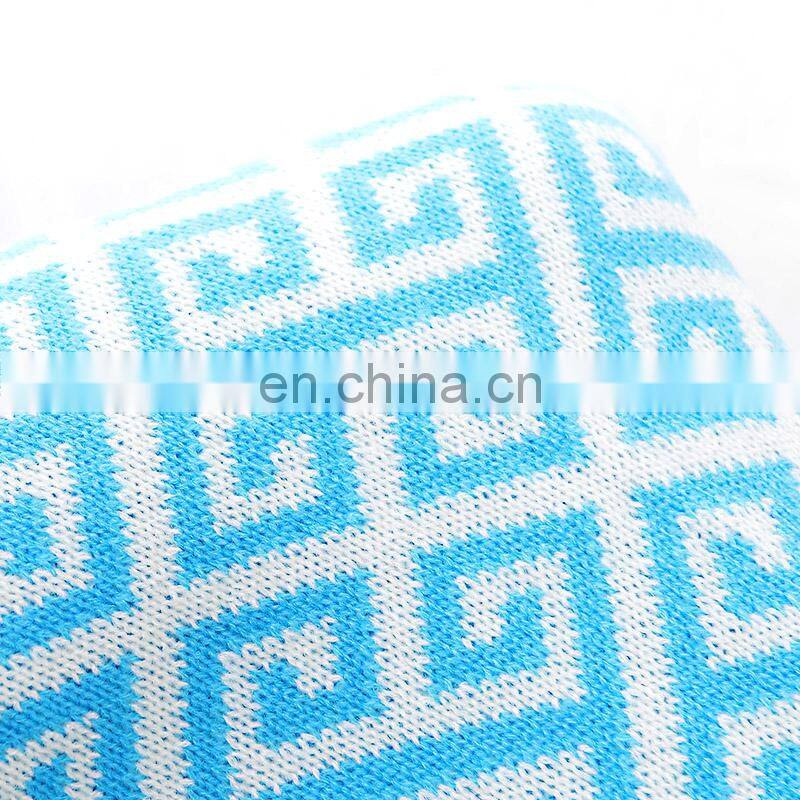 50''x60''Soft Geometric Pattern Cozy Blue Knitted Throw Blanket for Couch/Sofa/Travel