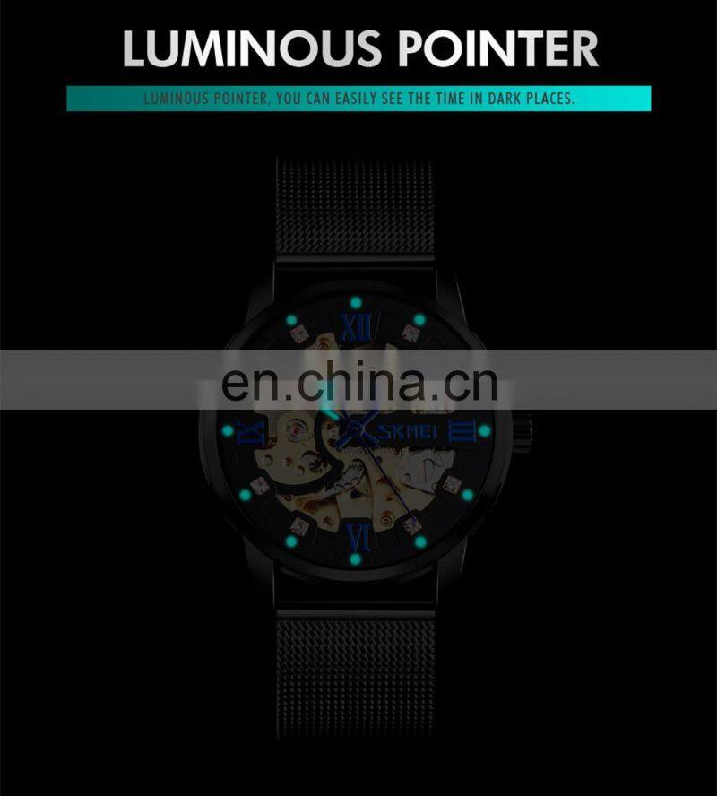 luxury SKMEI 9199 automatic mechanical movement stainless steel men wrist watch