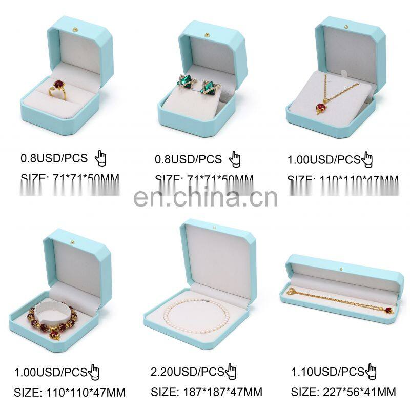 Wholesale Custom Logo Light Blue Pu Leather Jewelry Packaging Pendant Box