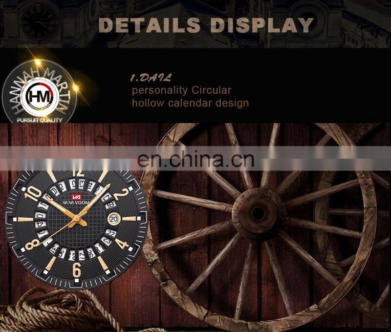 VaVa Voom VA-206 Casual Mens Quartz Watches Calendar Waterproof Fashion Leather Man Watch Wrist