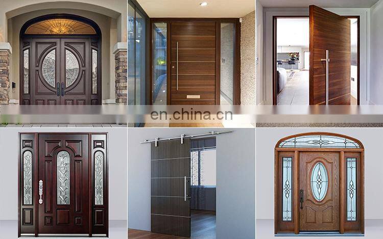 Exterior home double leaf wooden front entry doors american modern round arch top teak solid wood main front doors for houses