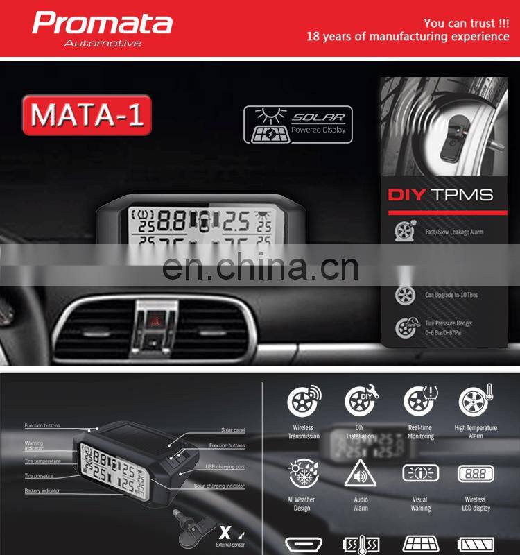 Wireless display solar tpms 4 internal sensors for cars 4wds vans with internal tire/ tyre pressure monitor