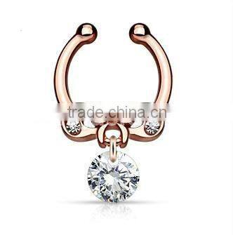 Bowknot dangling crystal 316L surgical steel fake septum clicker nose piercing Body Jewelry