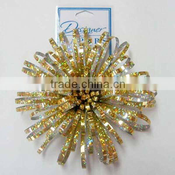 3.25" PET Red Happy Birthday Fancy Ribbon Flower Bow for Celebration/Ornament Birthday Party