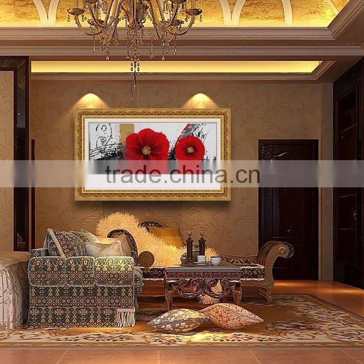 hand painted Red flower modern home decorative canvas wall art framed oil painting wz-289