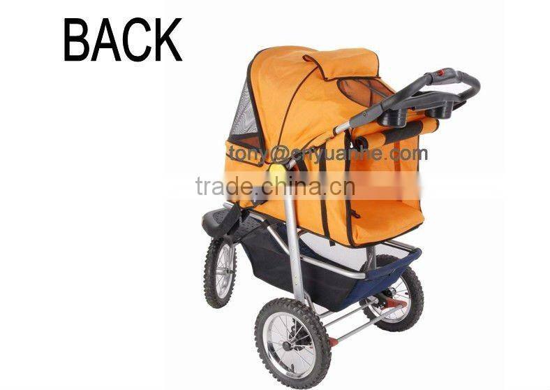 3 Wheel Deluxe Jogging Pet Dog Stroller W/12" Terrain EVA Tires Yellow Trim