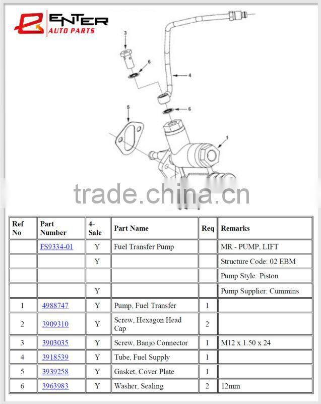 4944710 4988747 6CT diesel engine fuel feed pump
