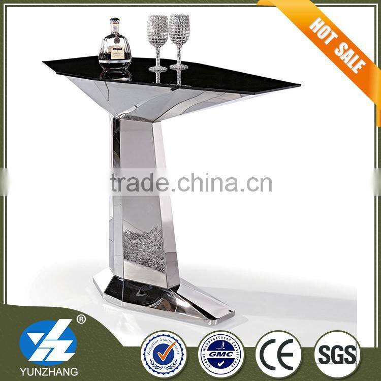 Yunzhang fashion modern glass stainless steel bar table