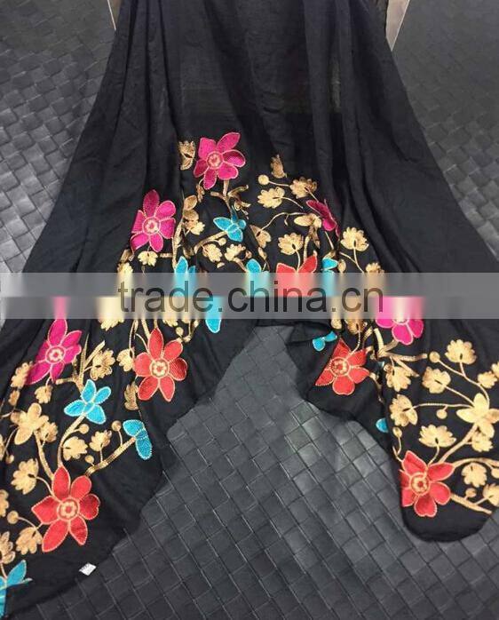 New Style Viscose Colorful Flower Fashion Woman Shawl Embroidery Designs