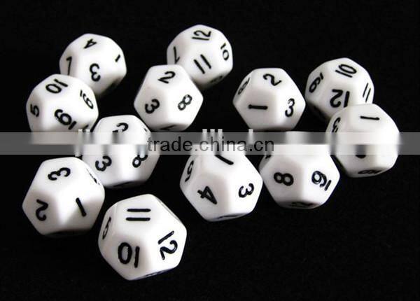 white 12 sided number laser engraved dice