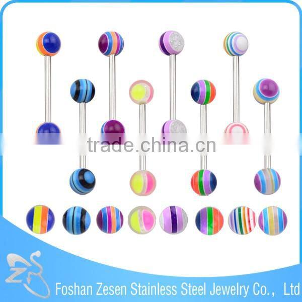 Factory direct sale surgical steel women colorful resin ball best design tongue ring