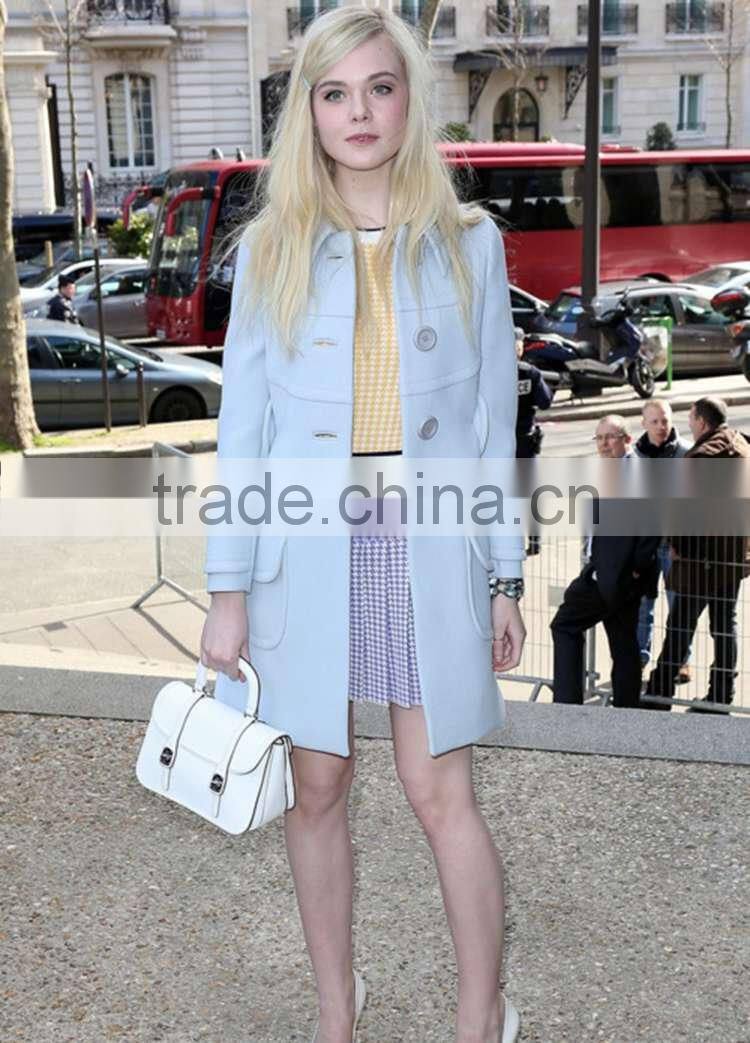 2014 hot selling slim fit high quality brands fashion woolen breasted crystal blue coat women G167