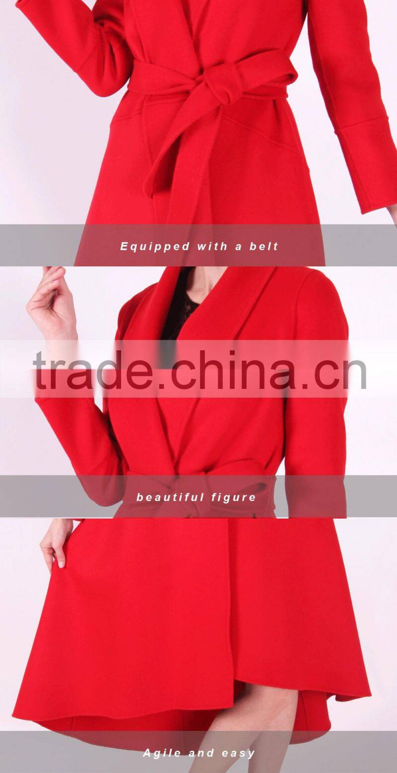 2016 New Design Spring Women Length Slim Fit Wool Coat With Belt