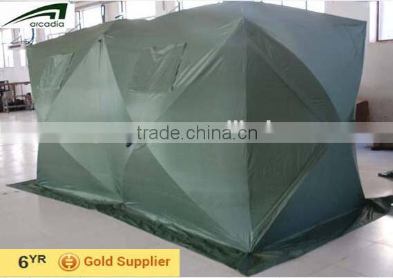 Colorful fishing tent for camping in Winter