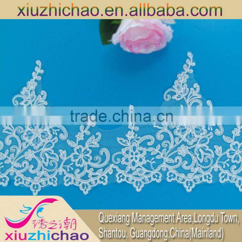 T0162 white flower garment accessories polyester applique lace trim embroidery design