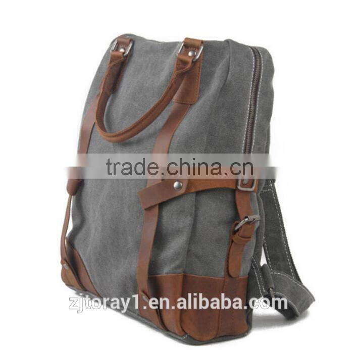 Vintage Leather Canvas Rucksack Backpack Tote Bag
