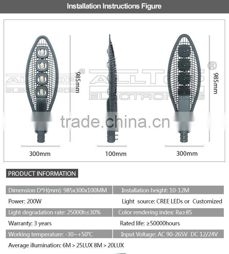 IP67 waterproof outdoor bridgelux cob 230w led street light
