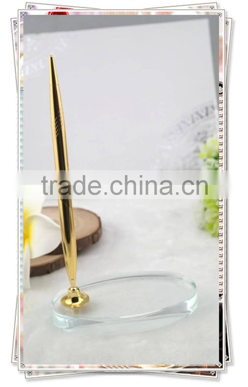 TT-09 luxury golden desk pen with glass holder, high quality stand pen