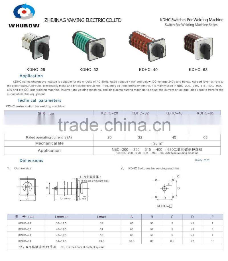 Welding machine switch KDHC-32/3 3 knots 3 poles 32A 3 positions step switch 6 pcs contacts changeover rotary switch