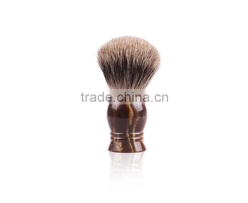Cosmetic badger hair shaving brush with resin handle