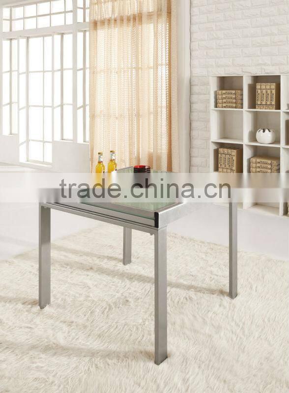 XjL833 Wholesales Modern Large Extendable Crystal Tempered Glass Dining Table, High-carton Steel Dining Room Table