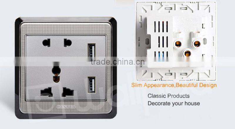China Suppliers Wallpad Metal110~250V Electrical Universal Socket with Usb Charger Ports USB Power Wall Light Socket eu uk