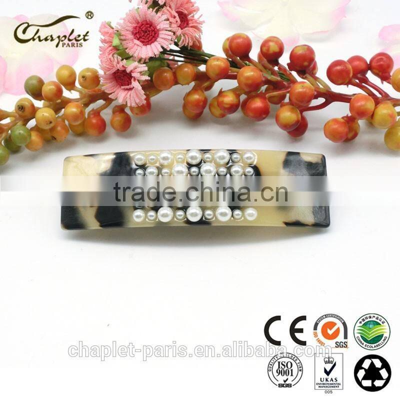 Fashion cellulose acetate pearl hair barrette women hair clip